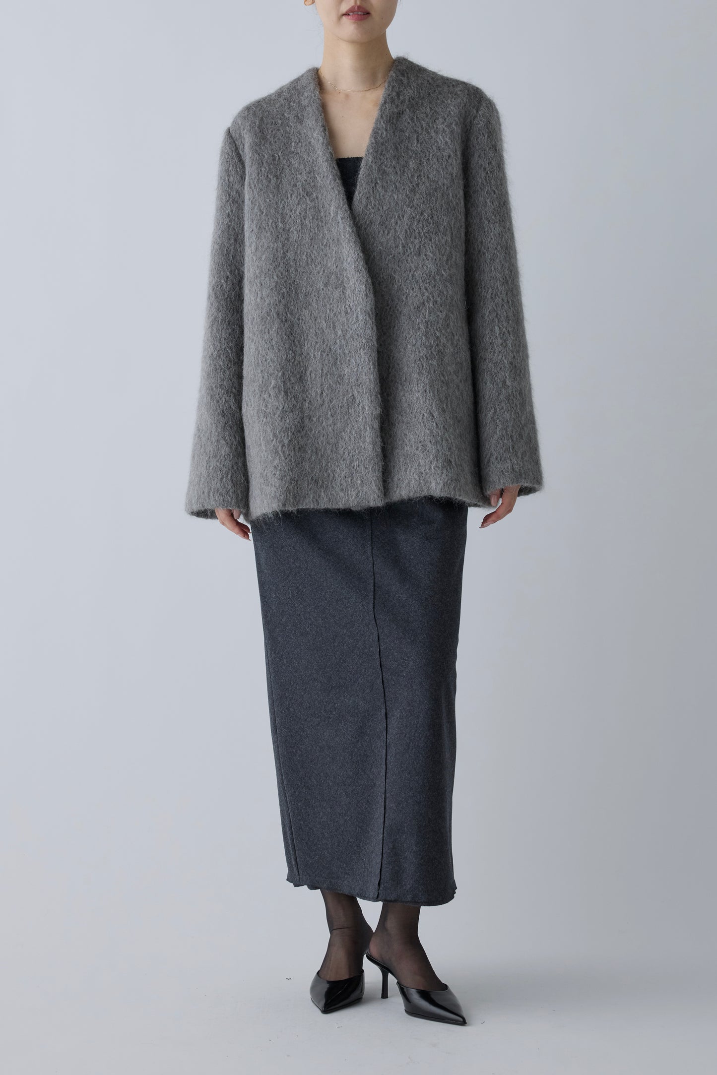 Muscae mohair short coat _ gray