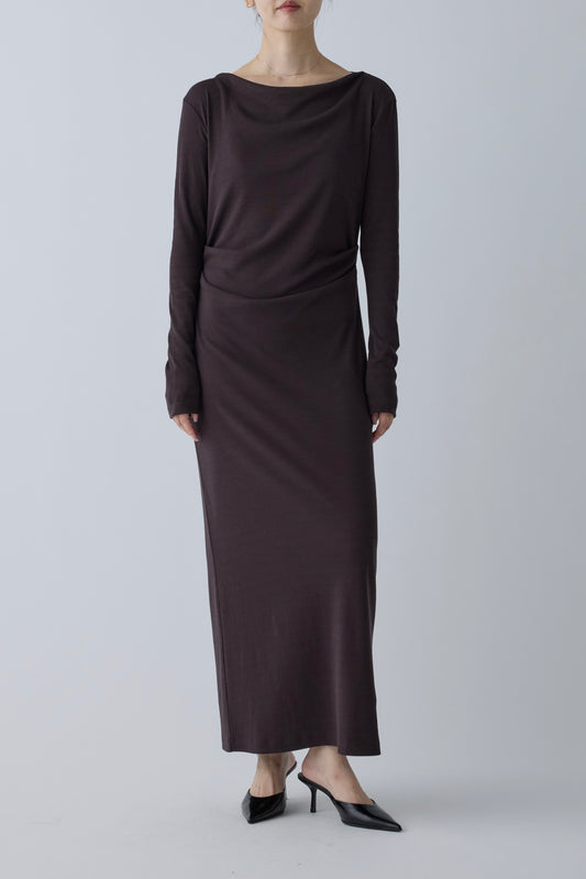 Scheat tuck dress_ brown