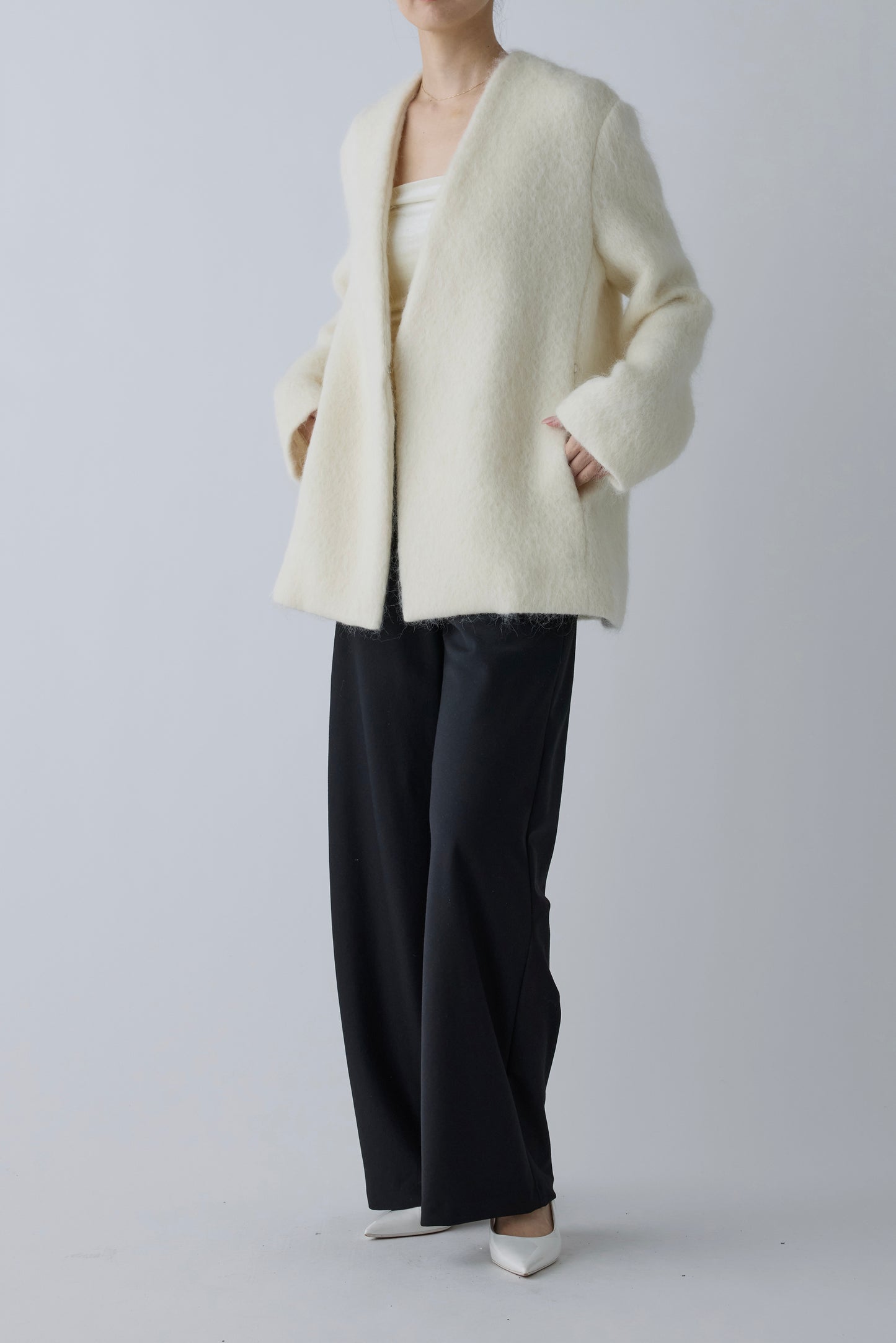 Muscae mohair short coat _ white