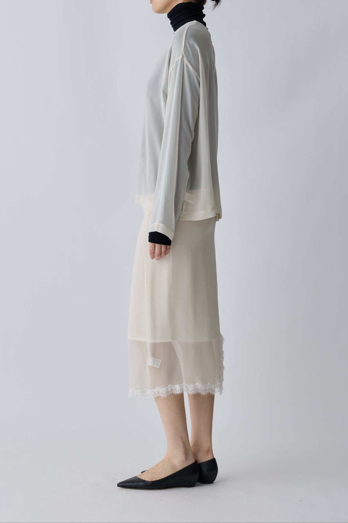 Caroli silk sheer tops_white