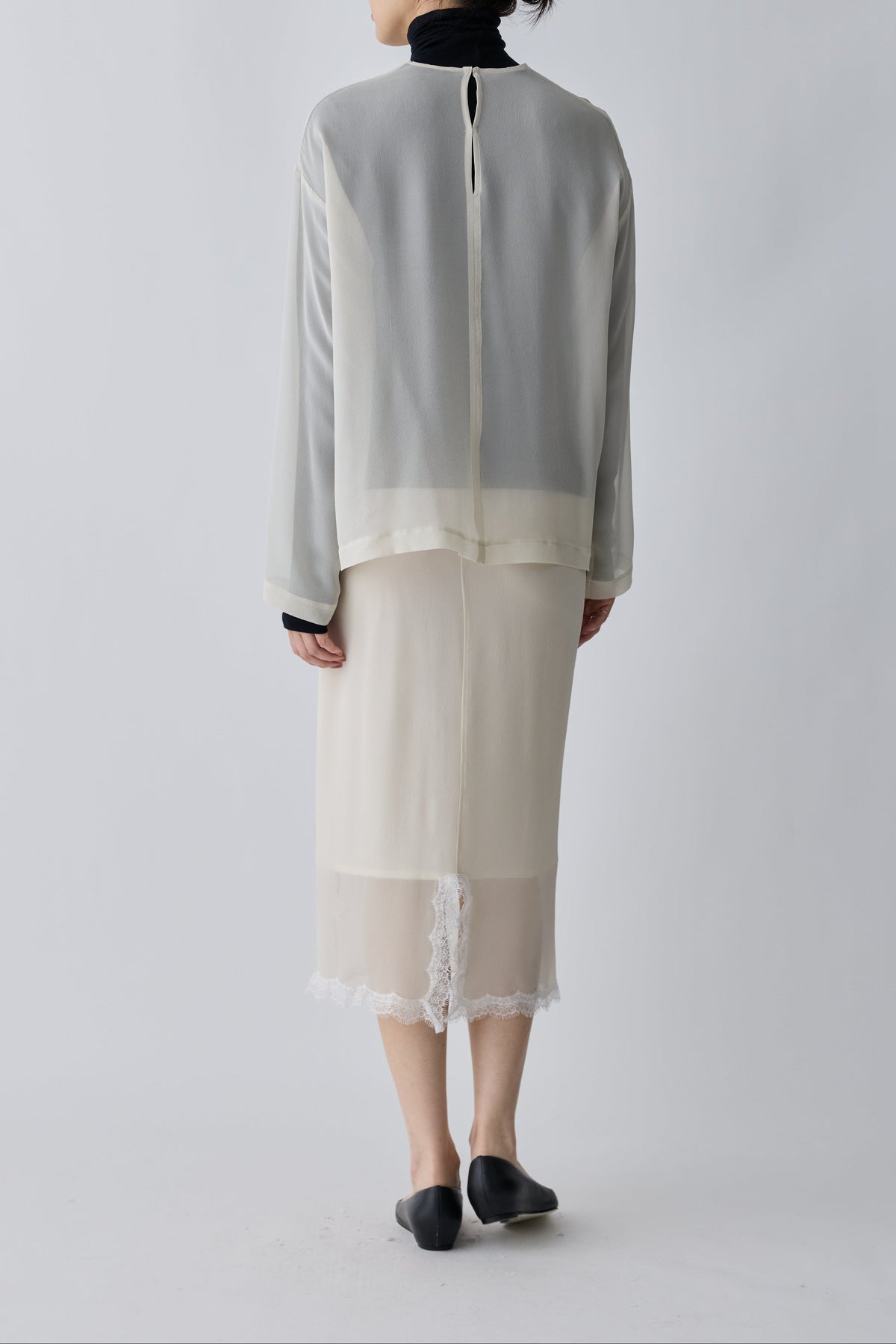 Caroli silk sheer tops_white