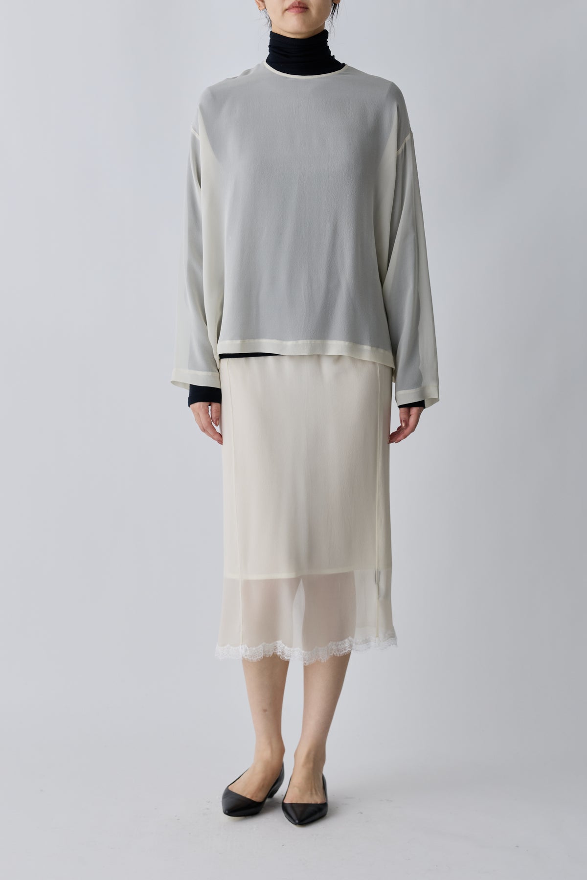 Caroli silk sheer tops_white