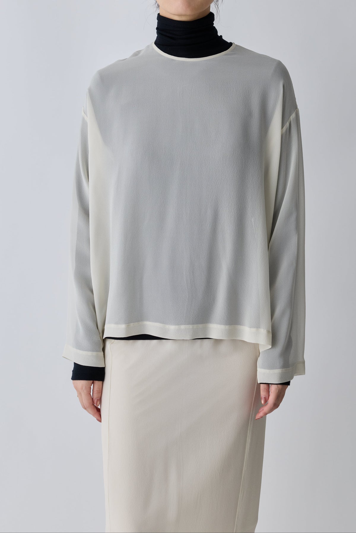 Caroli silk sheer tops_white
