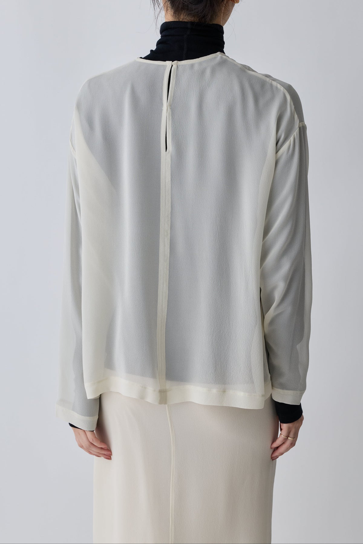 Caroli silk sheer tops_white