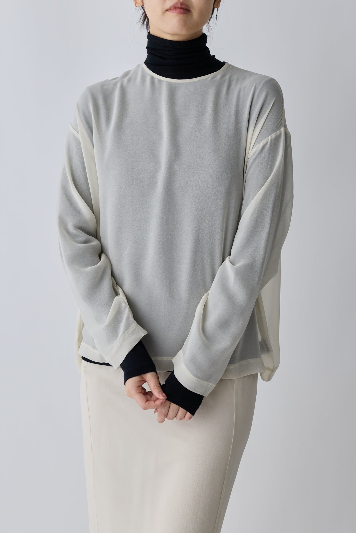Caroli silk sheer tops_white