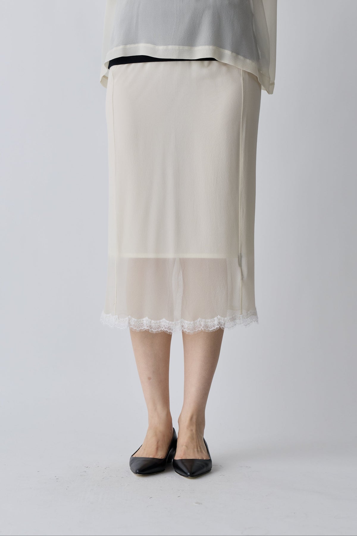 Caroli silk sheer skirt_white