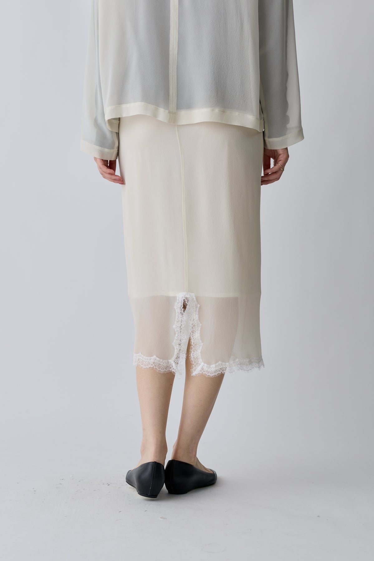 Caroli silk sheer skirt_white