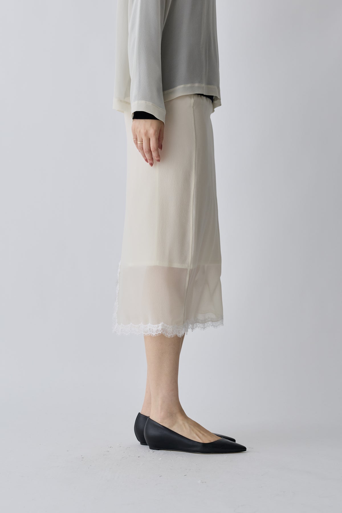 Caroli silk sheer skirt_white