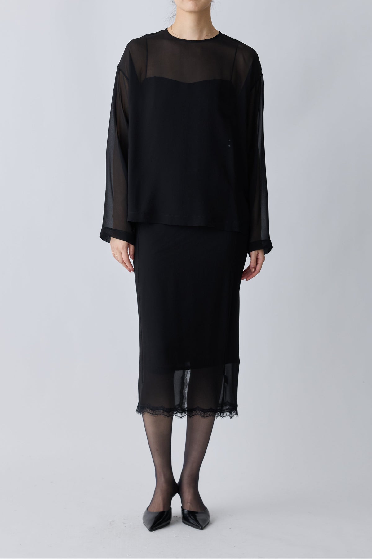 Caroli silk sheer tops_black
