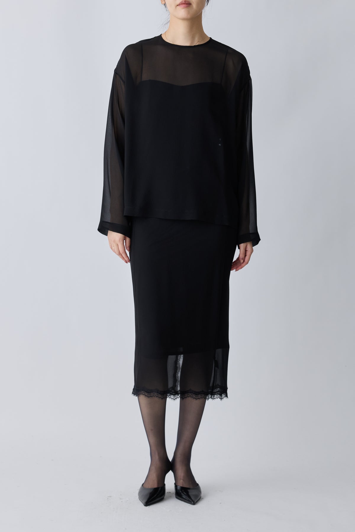 Caroli silk sheer skirt_black