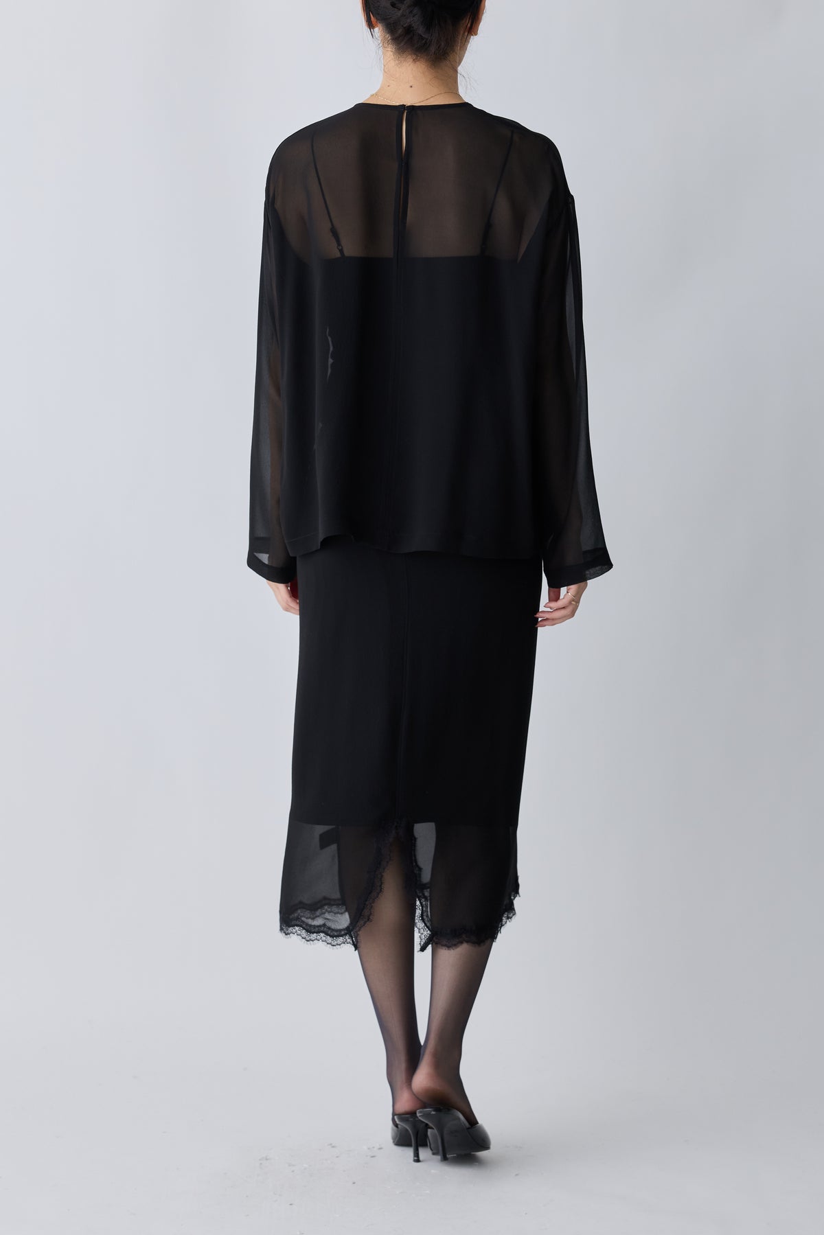 Caroli silk sheer tops_black