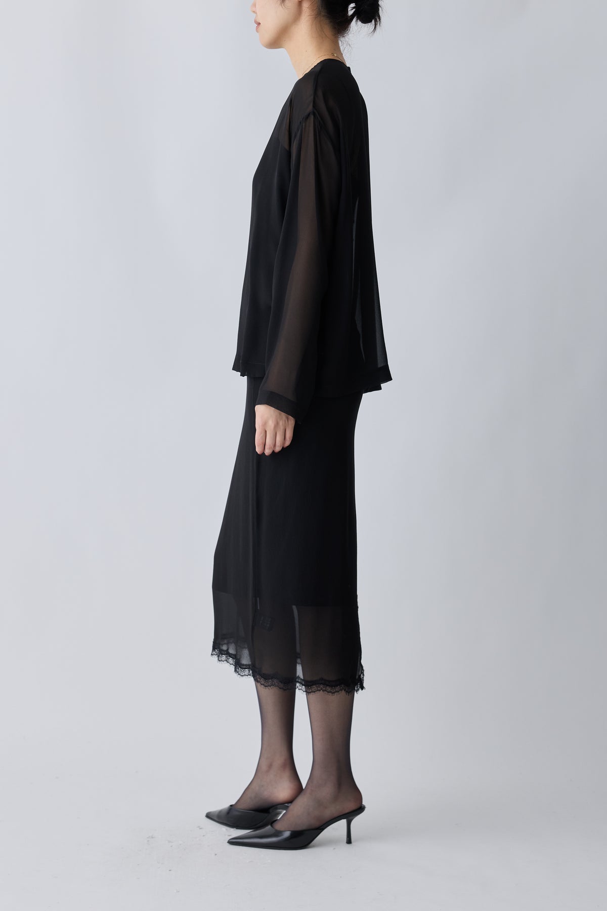 Caroli silk sheer tops_black