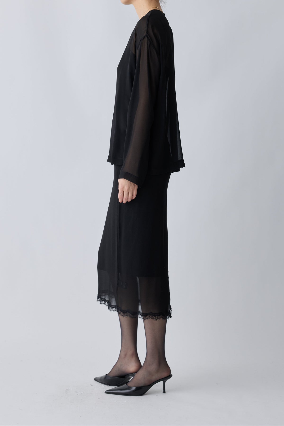 Caroli silk sheer skirt_black
