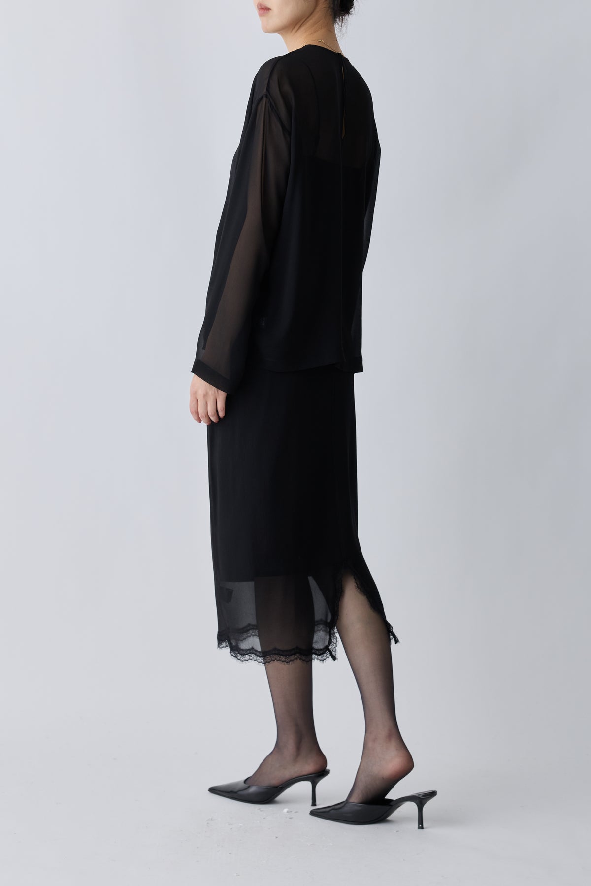 Caroli silk sheer skirt_black