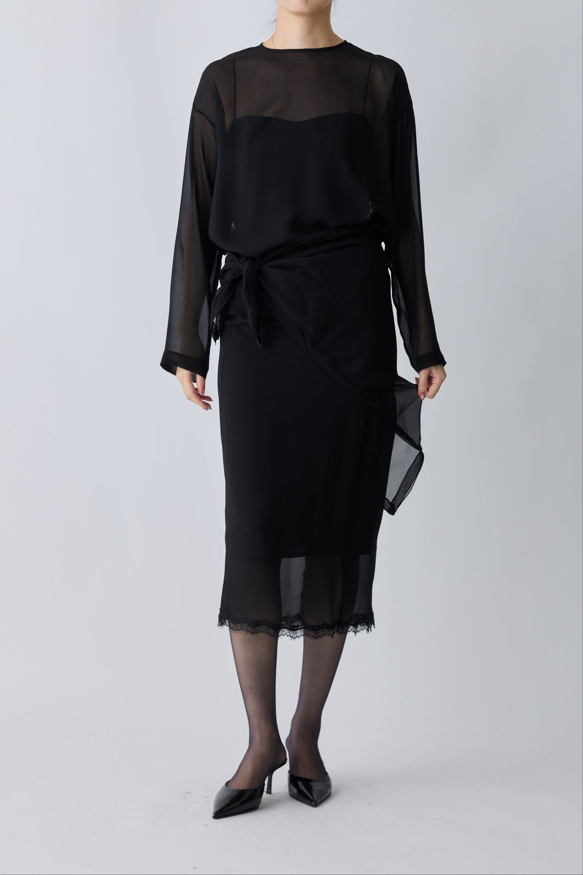 Caroli silk sheer scarf_black