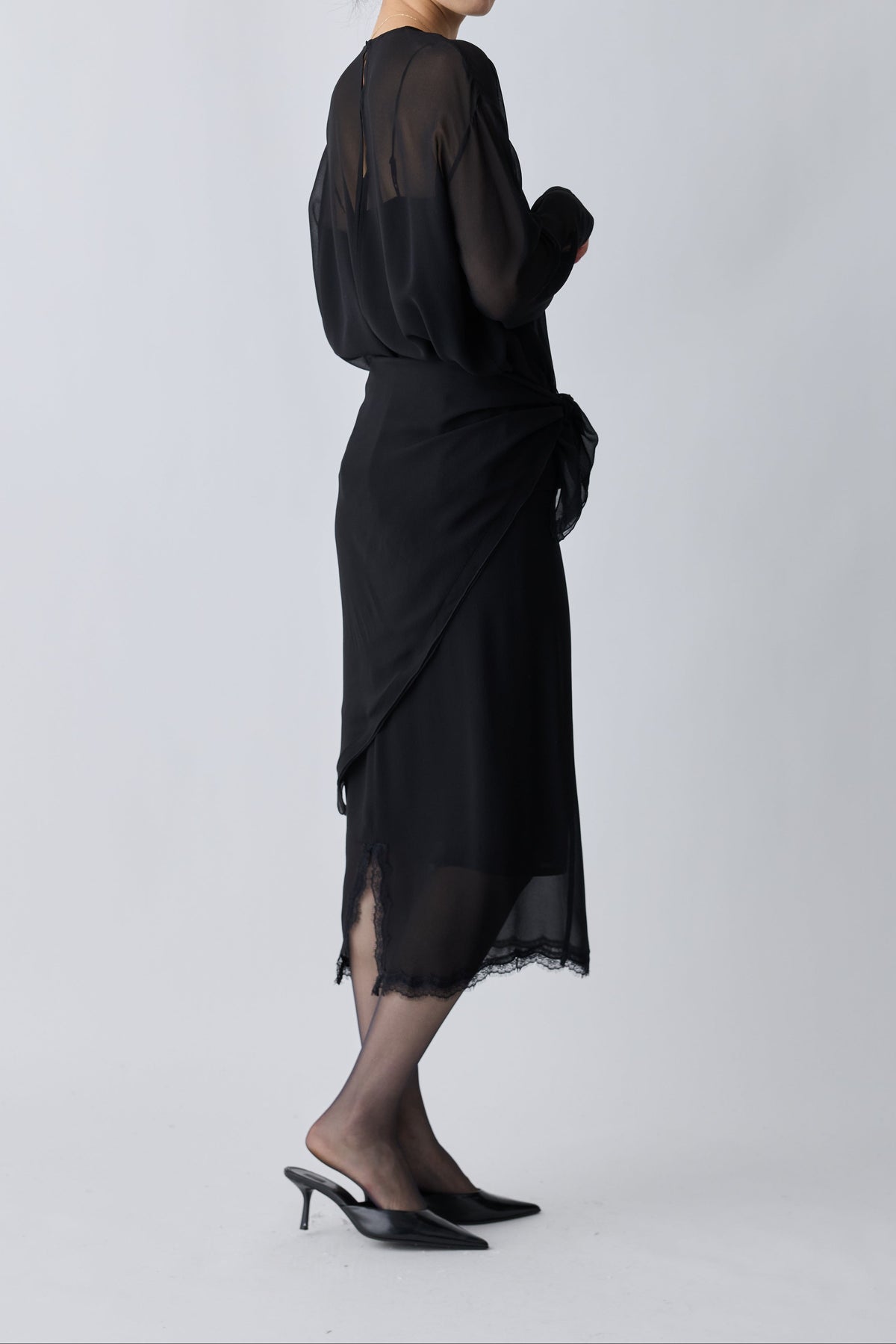 Caroli silk sheer tops_black