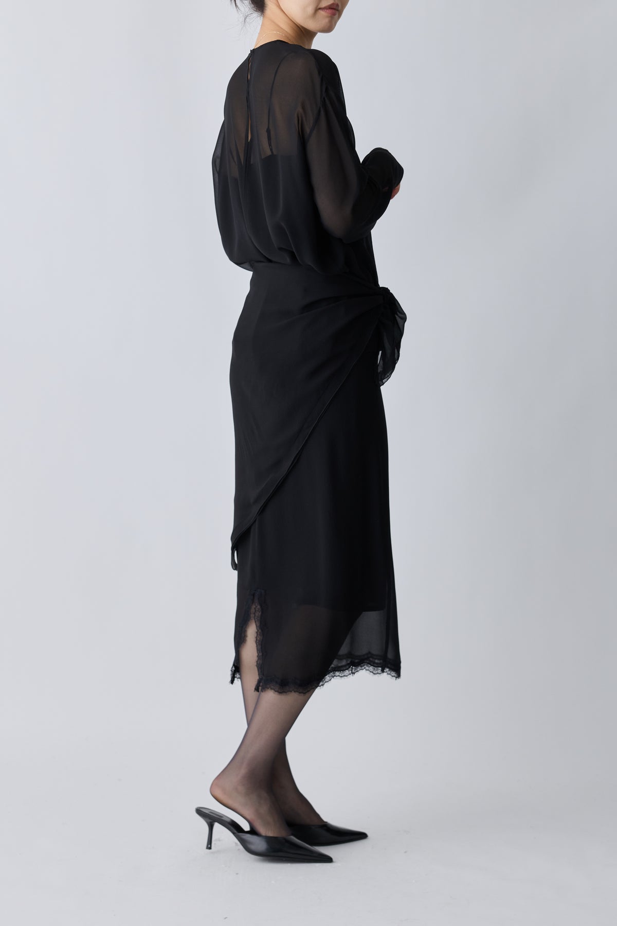 Caroli silk sheer skirt_black