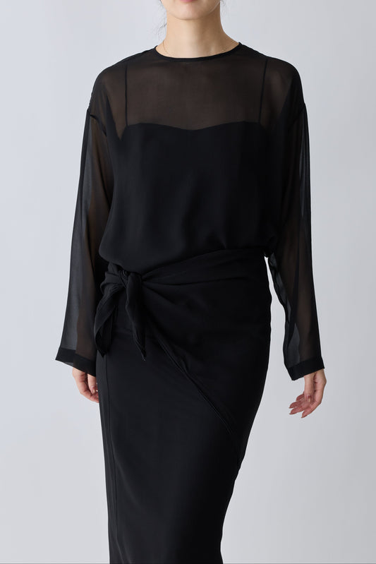 Caroli silk sheer tops_black
