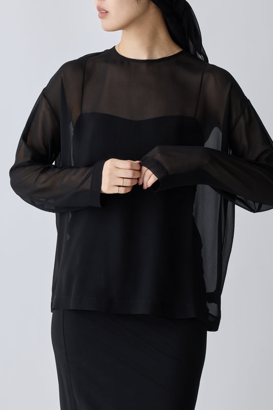 Caroli silk sheer tops_black