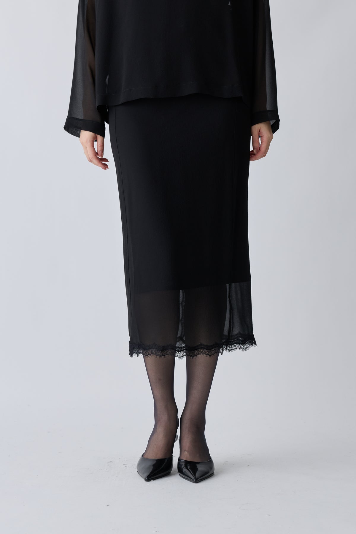Caroli silk sheer skirt_black