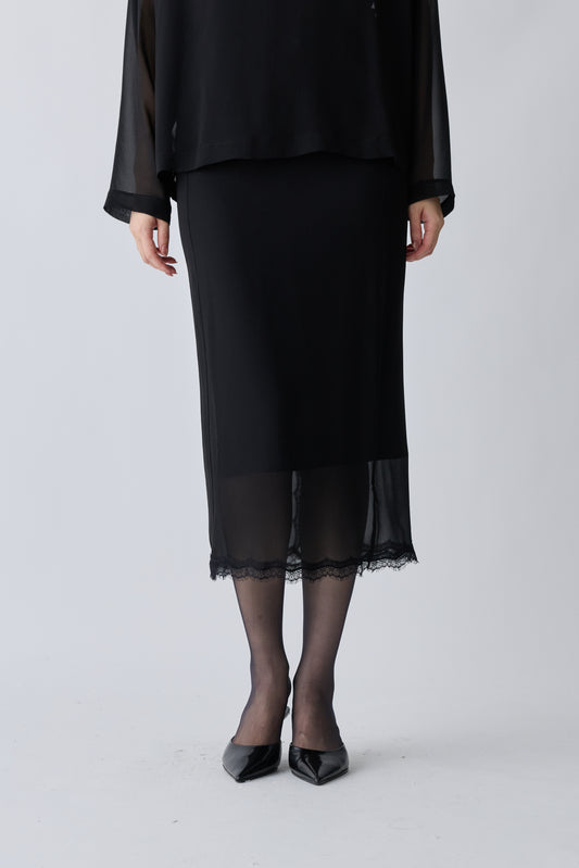 Caroli silk sheer skirt_black