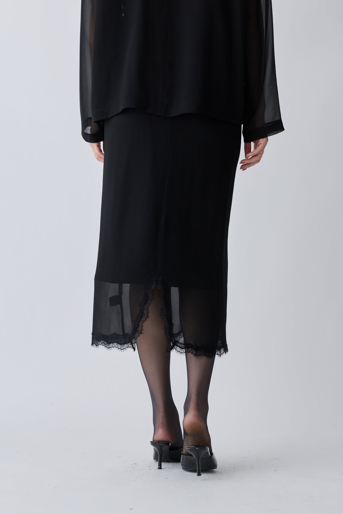 Caroli silk sheer skirt_black