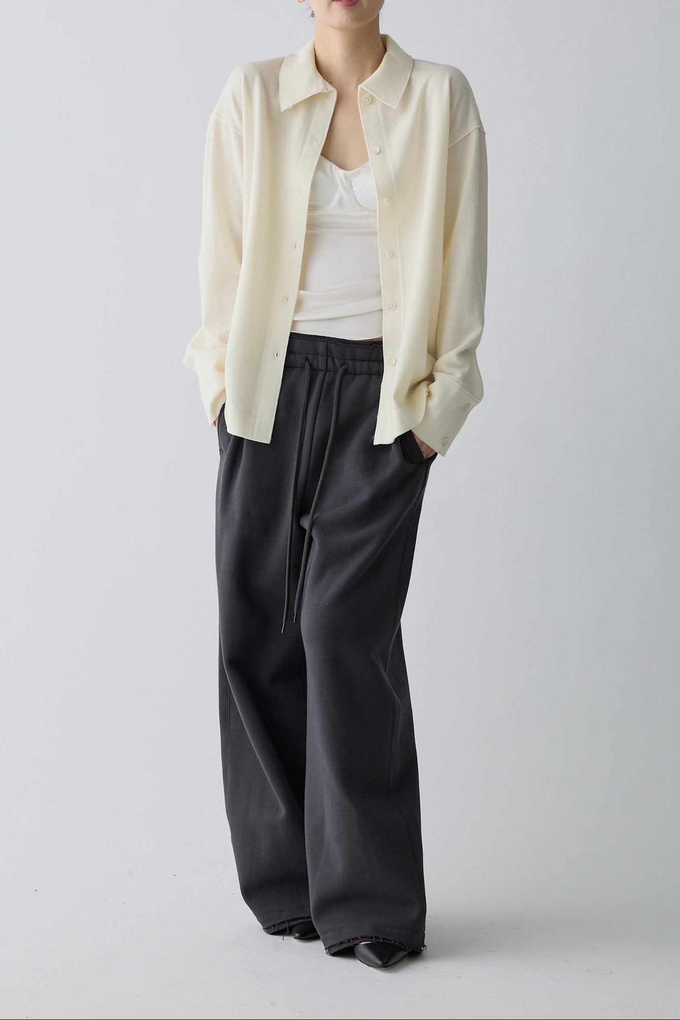 Lupi wool stand collar shirt_white