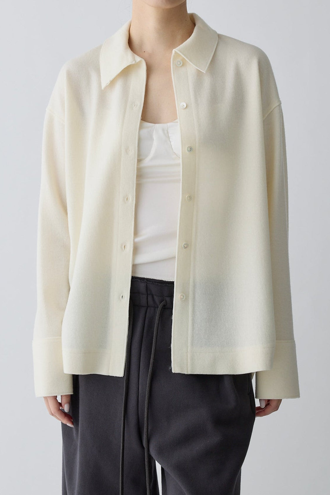 Lupi wool stand collar shirt_white