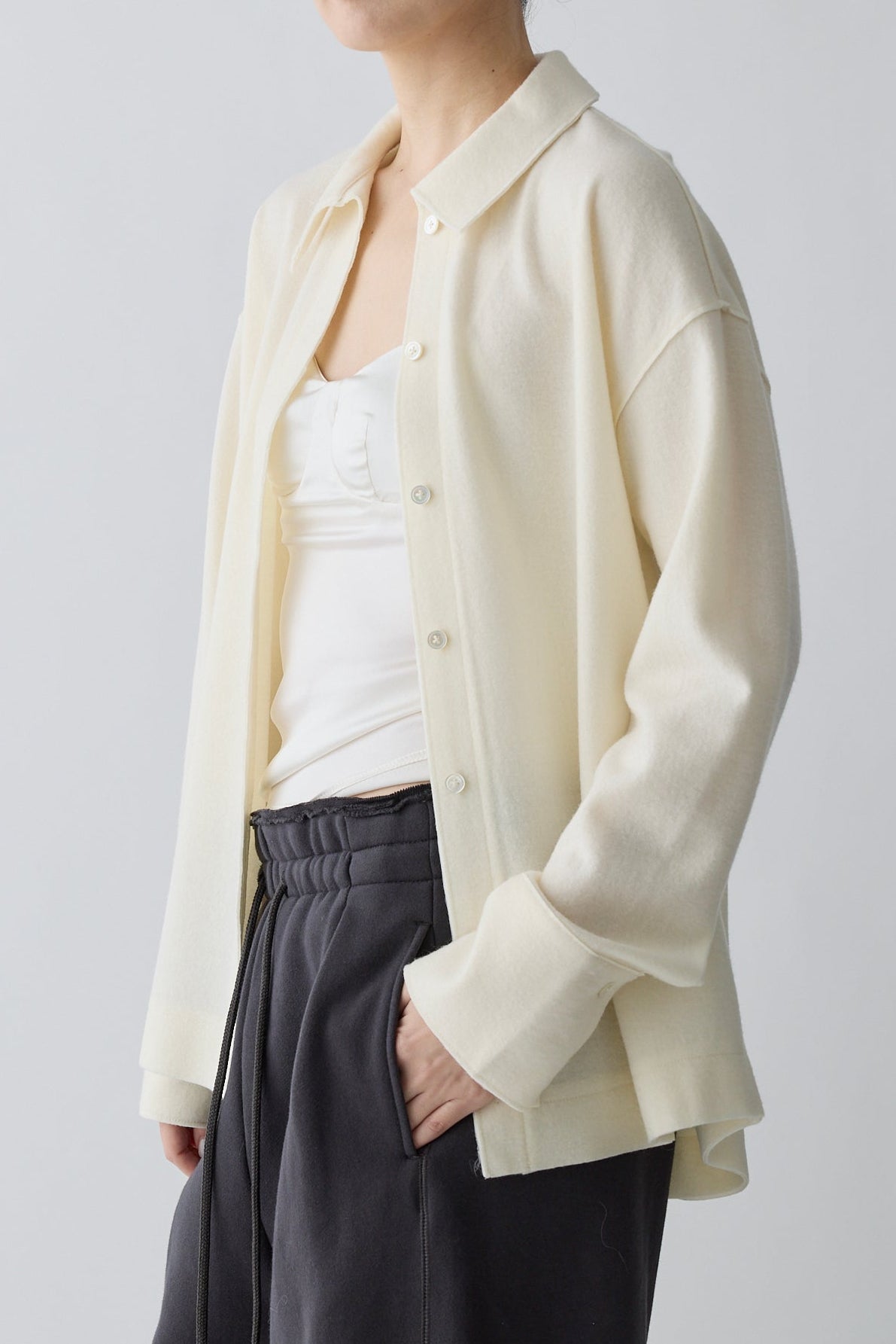 Lupi wool stand collar shirt_white