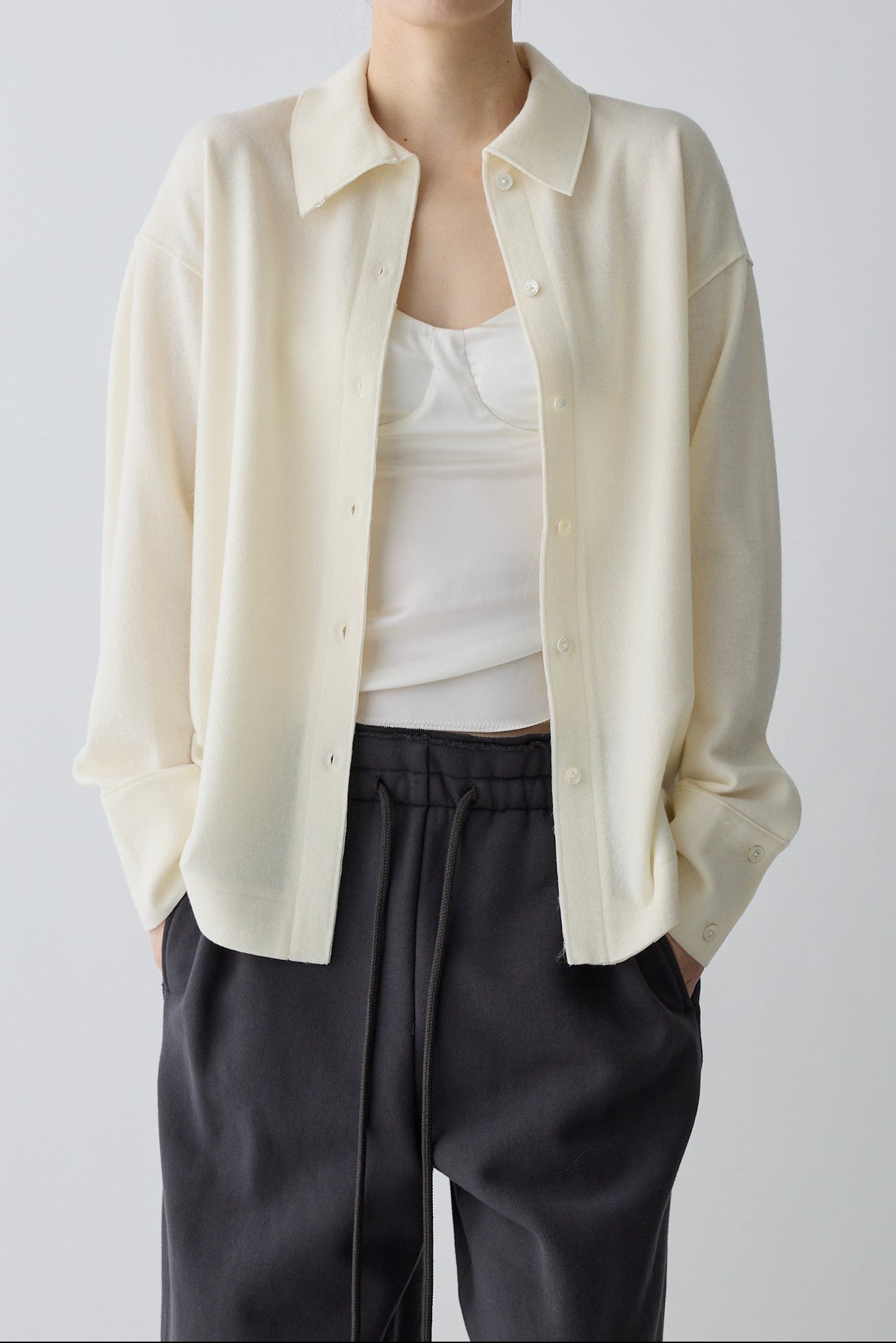 Lupi wool stand collar shirt_white