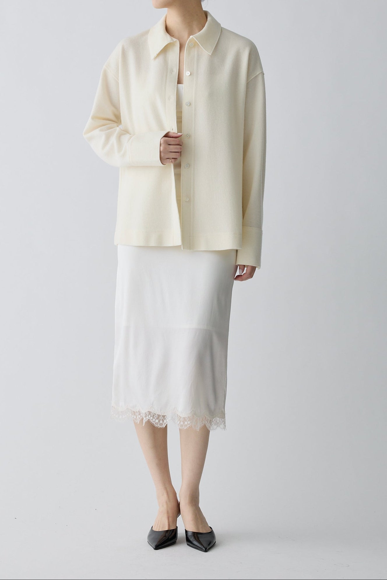 Lupi wool stand collar shirt_white