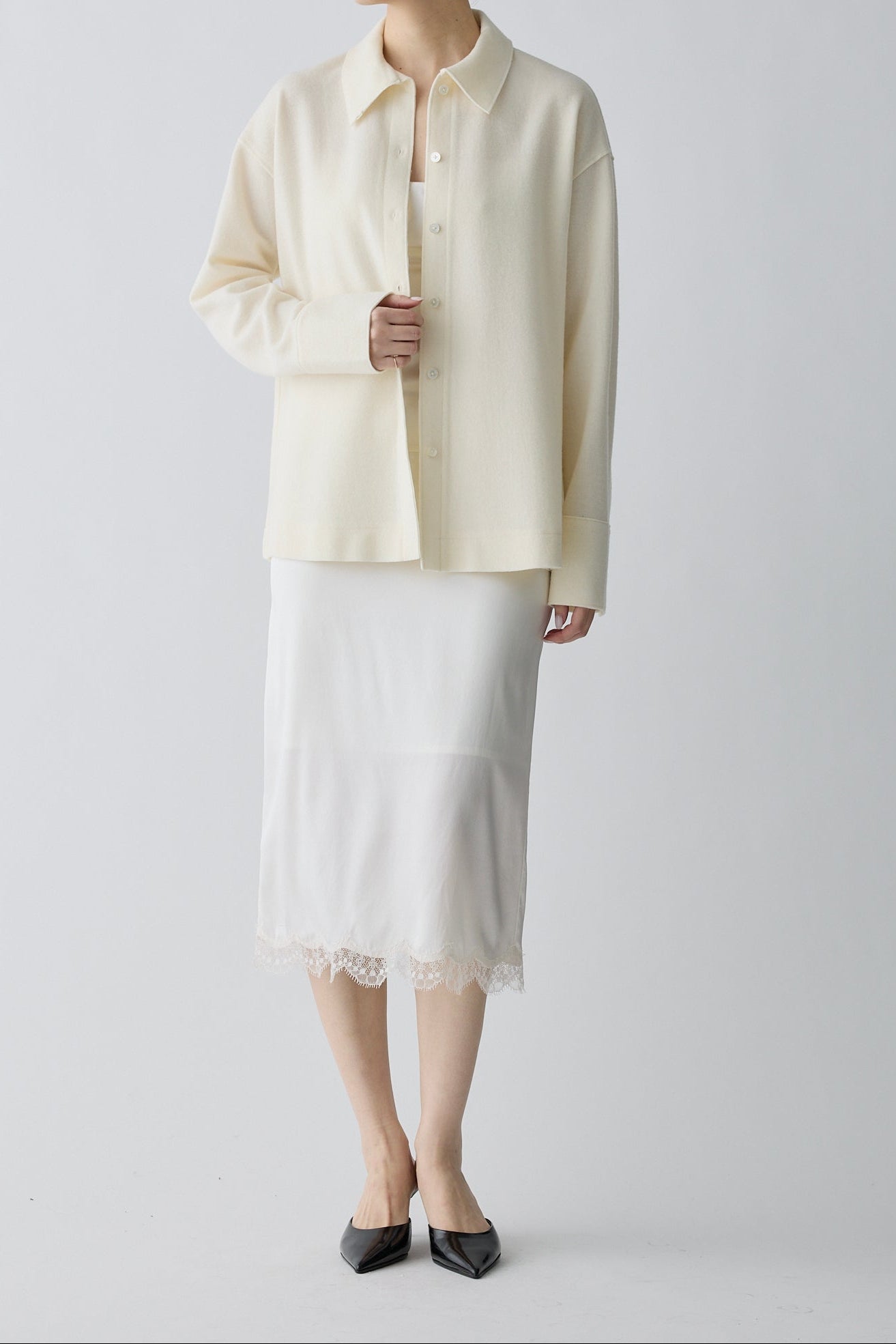 Kaus silk slip skirt_White