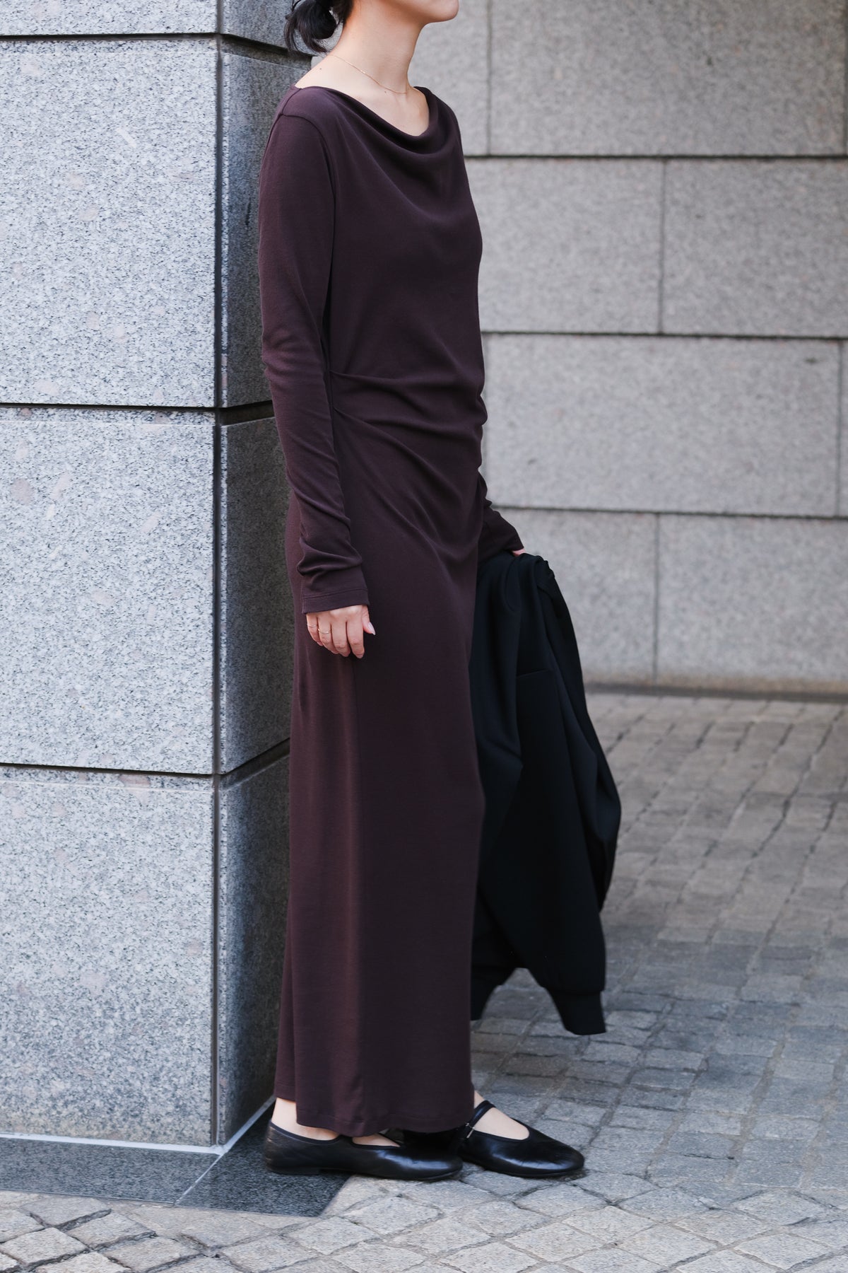 Scheat tuck dress_brown